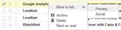 Moving emails from promotion to primary tab in Gmail