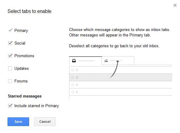 Gmail inbox tabs, organizing emails