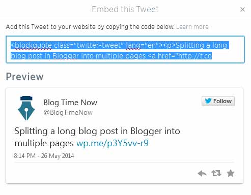 Embed tweets in wordpress and Blogger