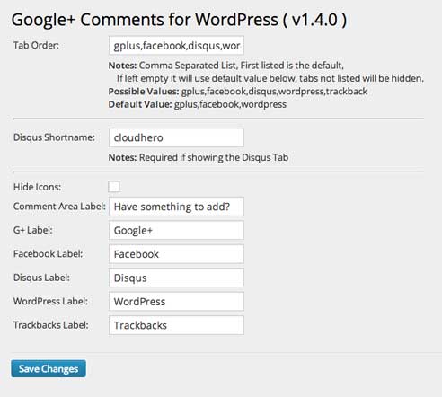 Conifure Google plus for wordpress comments